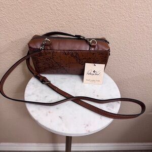 NWT Patricia Nash Leather Joliet Crossbody Clutch Pouch Signature Map Riot Rust